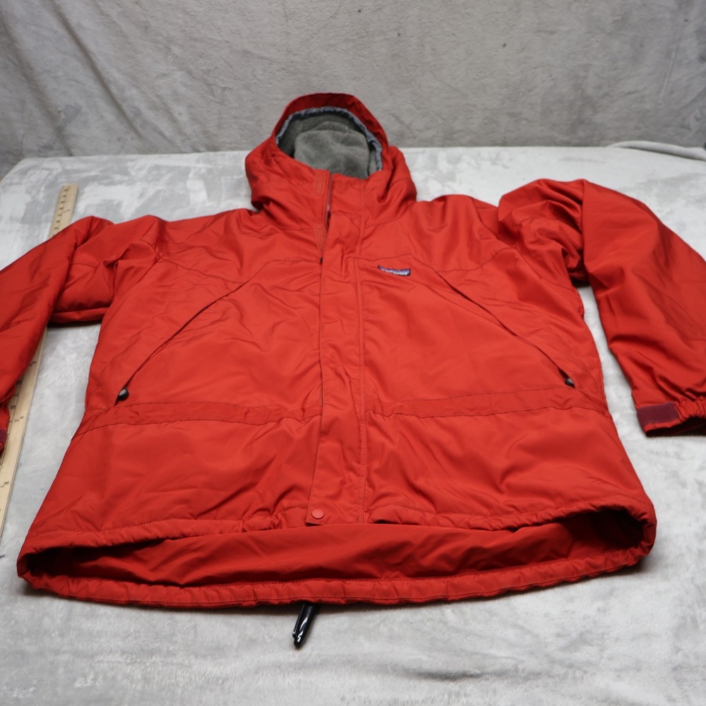 Patagonia Jacket Mens Medium Red Inferno Fleece Lined Hooded Full Zip Winter VTG